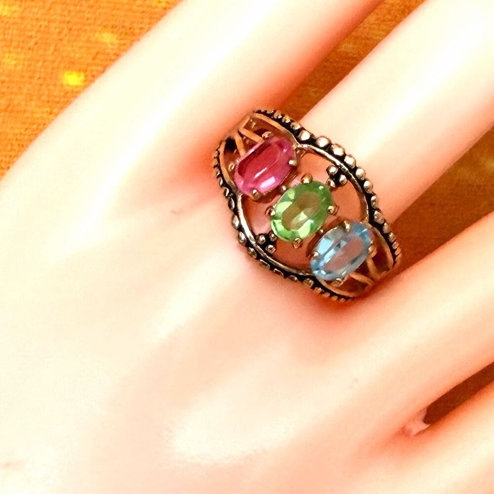 Vintage SETA Signed Gold-Tone Three-Stone Statement Ring